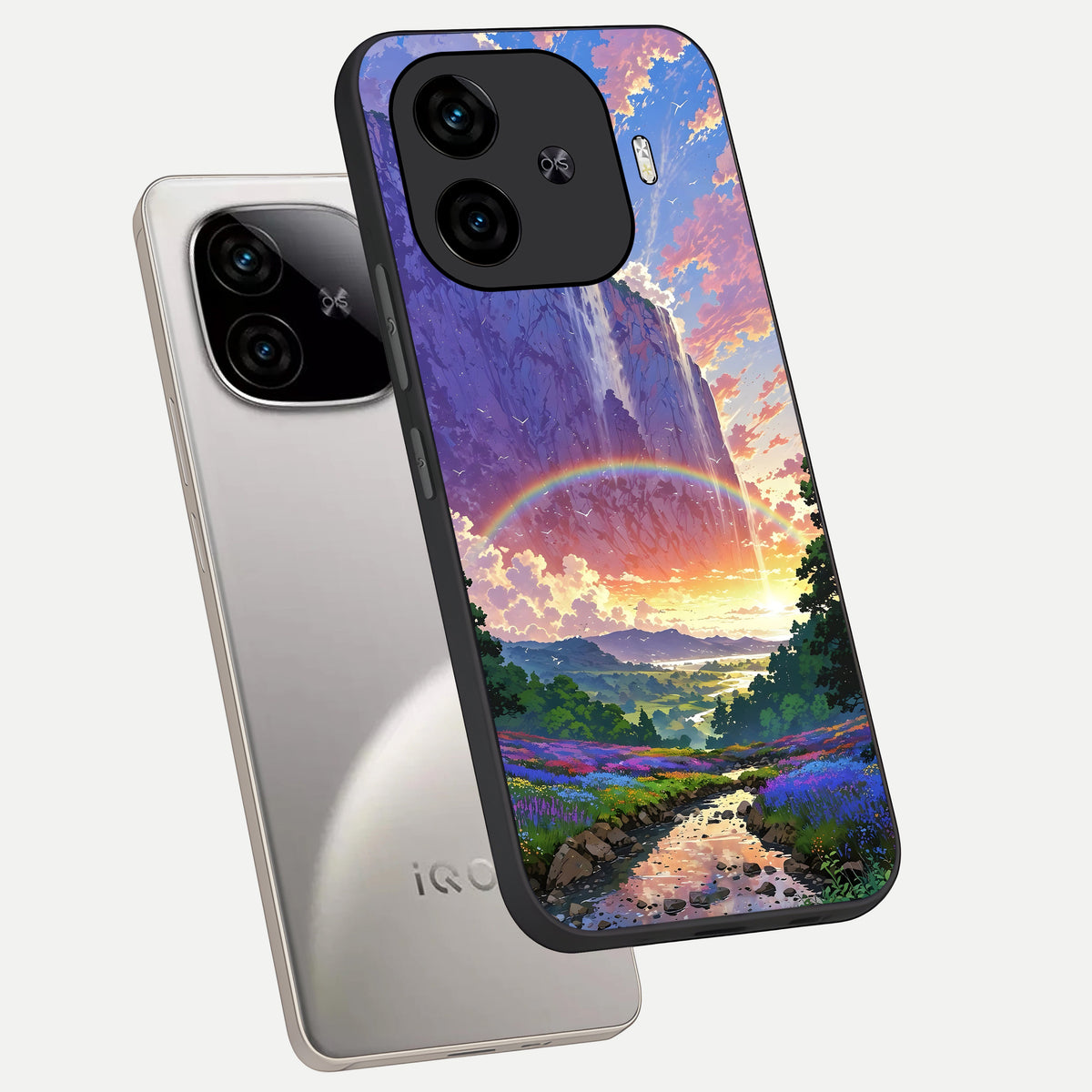  Rainbow Valley Dream phone case for  iQOO Z9 Turbo showing premium glass back cover with detailed artwork