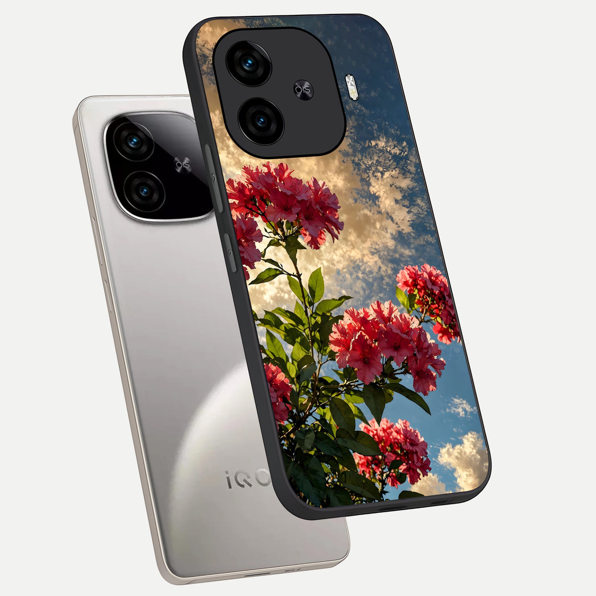  Red Bloom Skies phone case for  iQOO Z9 Turbo showing premium glass back cover with detailed artwork