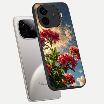  Red Bloom Skies phone case for  iQOO Z9 Turbo showing premium glass back cover with detailed artwork