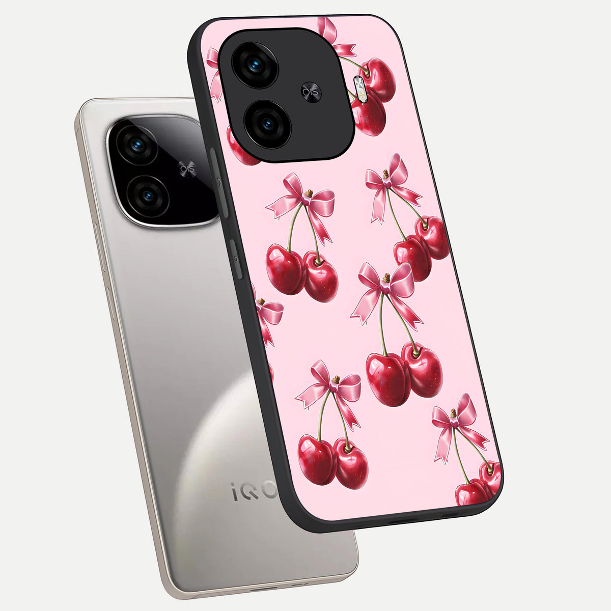  Red Cherries Pattern phone case for  iQOO Z9 Turbo showing premium glass back cover with detailed artwork