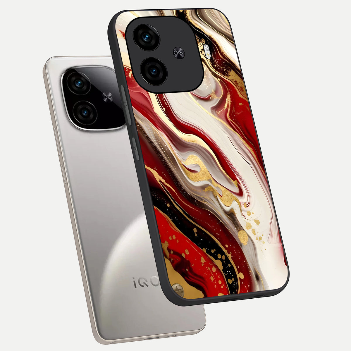  Red And White Marble phone case for  iQOO Z9 Turbo showing premium glass back cover with detailed artwork