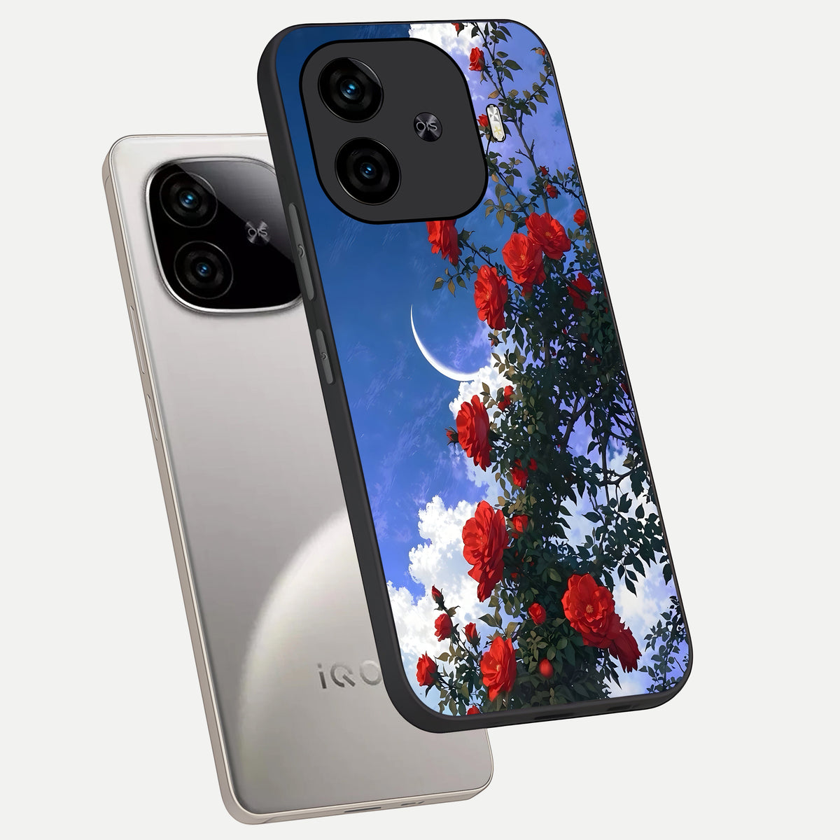 Rose Drift Flowers phone case for  iQOO Z9 Turbo showing premium glass back cover with detailed artwork