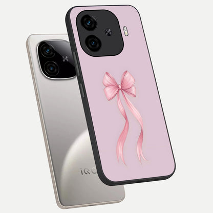  Soft Blush Bow phone case for  iQOO Z9 Turbo showing premium glass back cover with detailed artwork