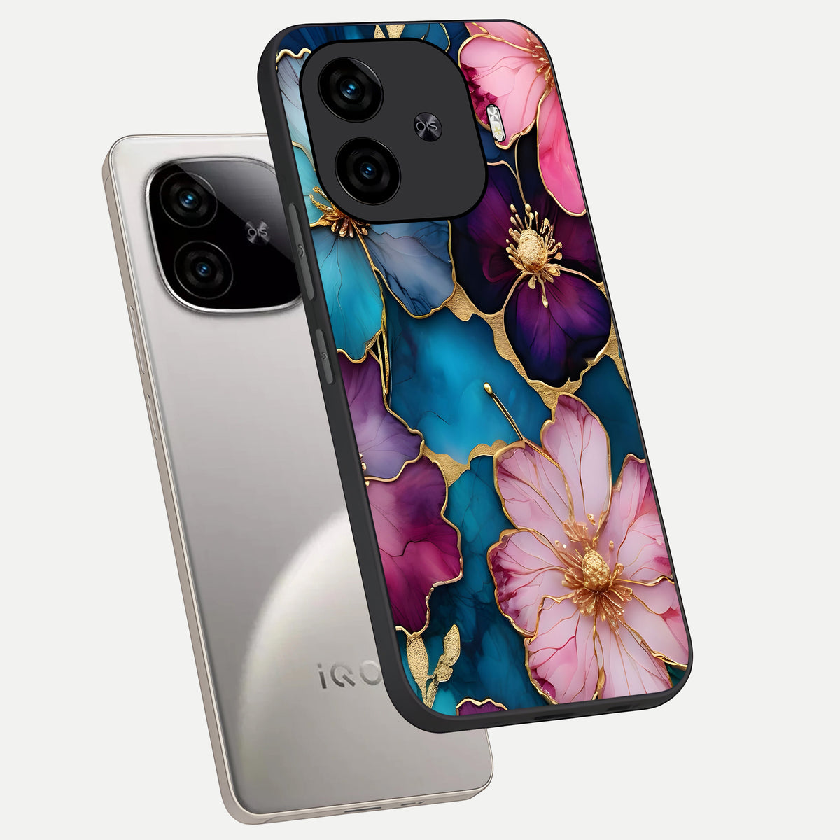  Sparkle Floral phone case for  iQOO Z9 Turbo showing premium glass back cover with detailed artwork