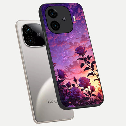  Starlit Rose Twilight phone case for  iQOO Z9 Turbo showing premium glass back cover with detailed artwork