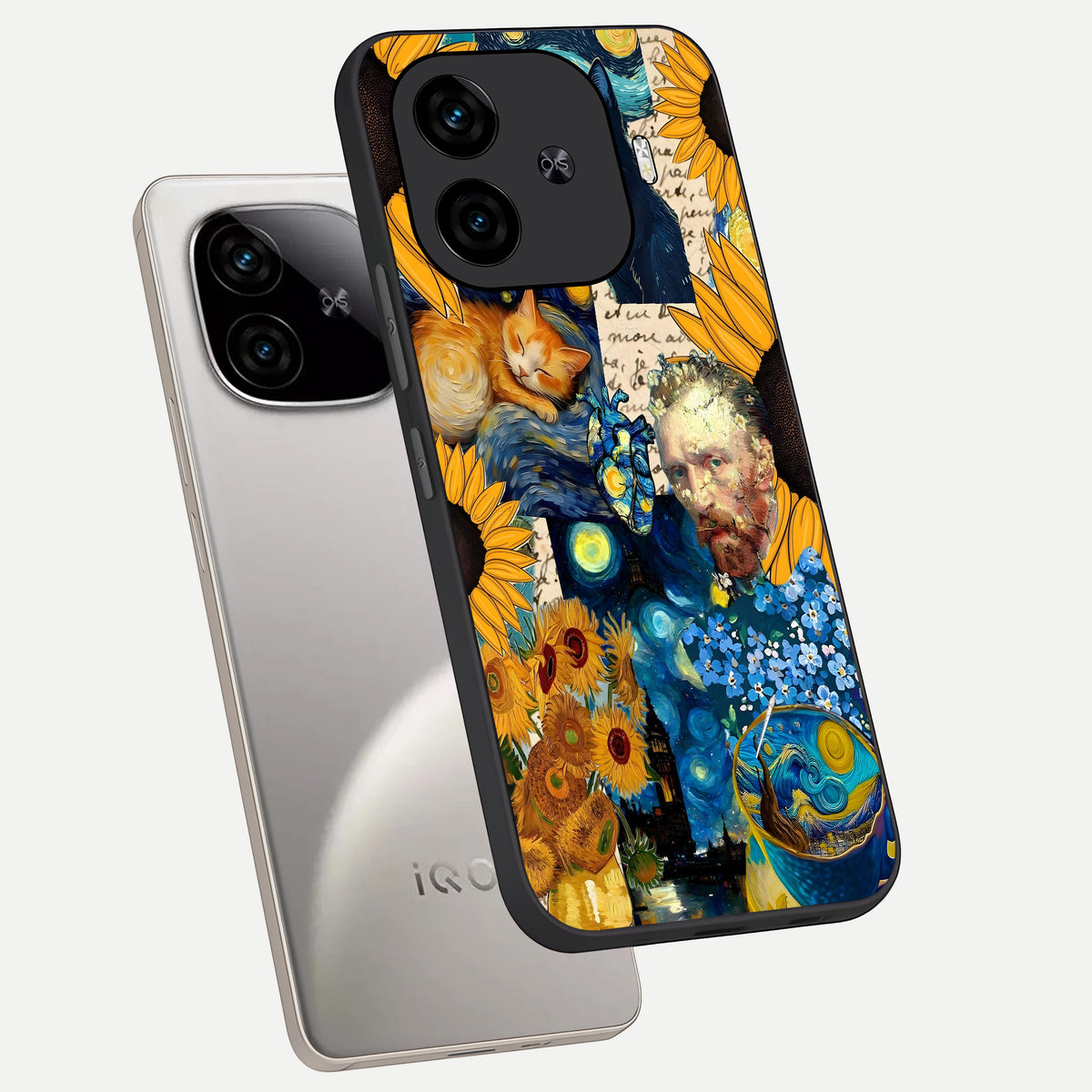  Sunflower Chic Mood Custom Name phone case for  iQOO Z9 Turbo showing premium glass back cover with detailed artwork