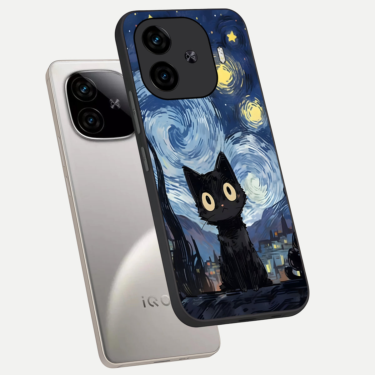  Van Gogh Cat phone case for  iQOO Z9 Turbo showing premium glass back cover with detailed artwork