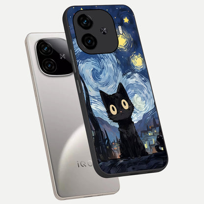  Van Gogh Cat phone case for  iQOO Z9 Turbo showing premium glass back cover with detailed artwork