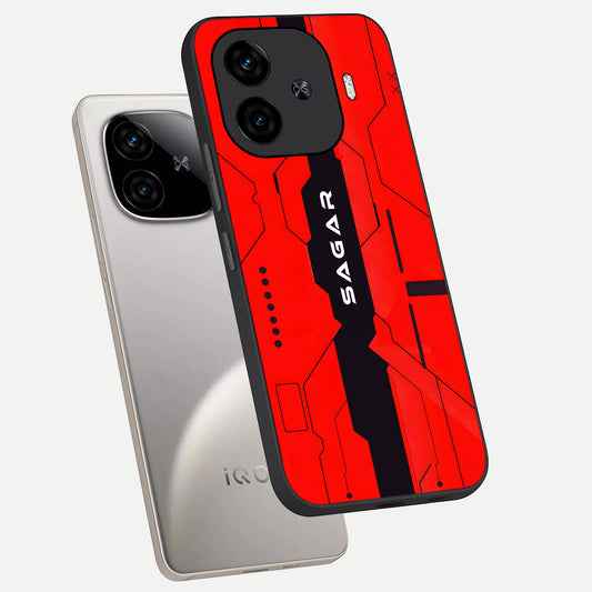  Voltage Rise CYBERPUNK Custom Name phone case for  iQOO Z9 Turbo showing premium custom name glass back cover