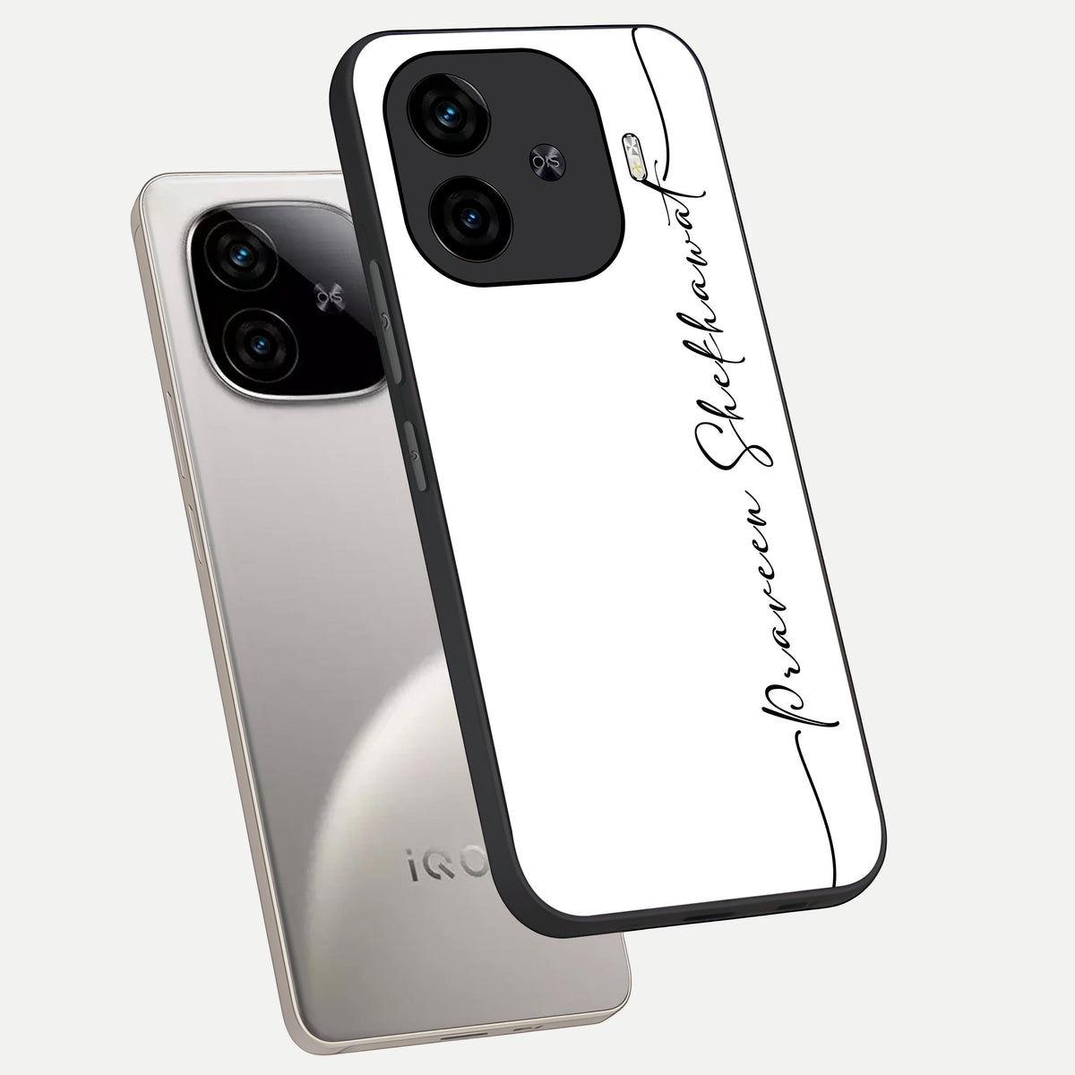  White Tune Custom Name phone case for  iQOO Z9 Turbo showing premium custom name glass back cover