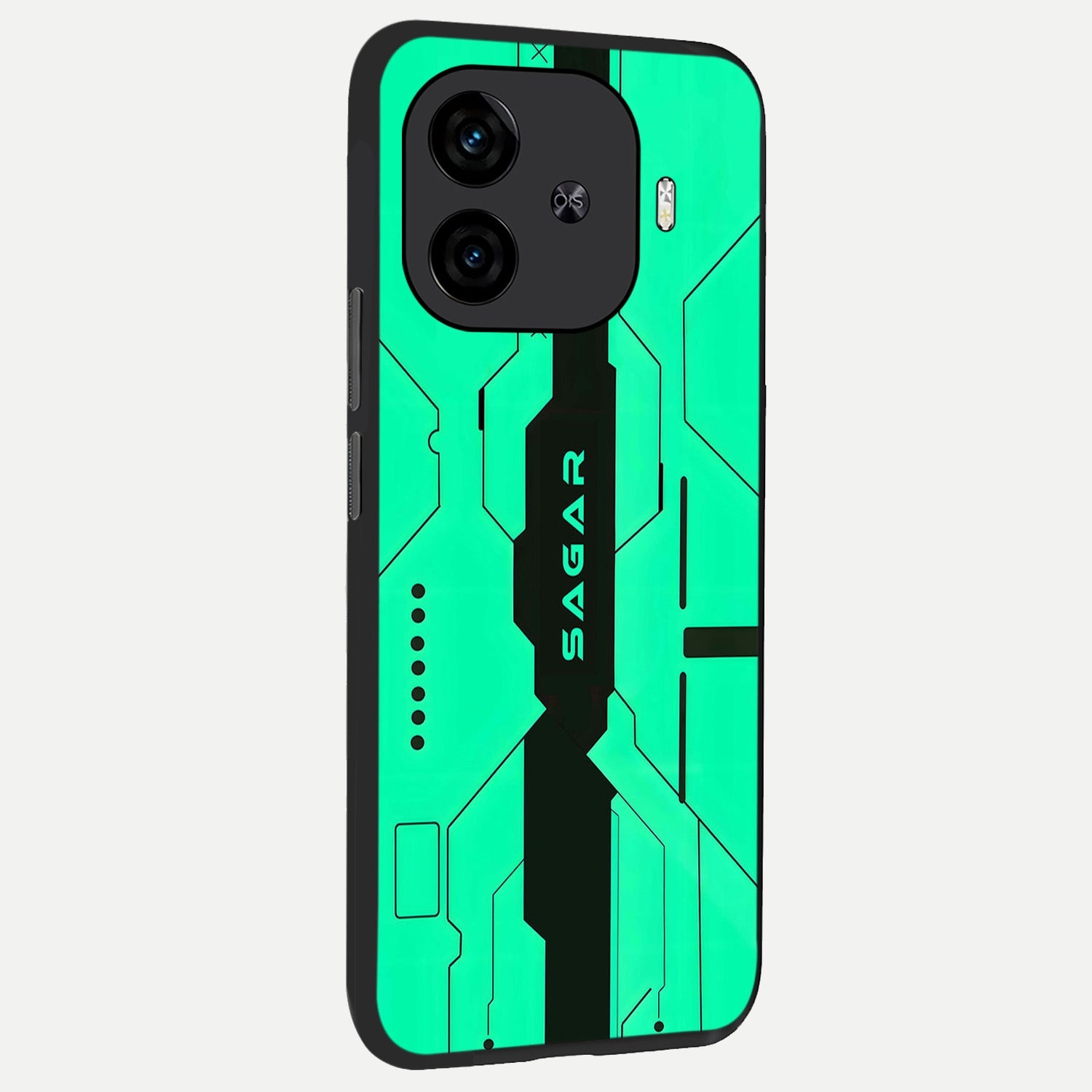  Aqua Tech CYBERPUNK Custom Name back cover for  iQOO Z9 Turbo slim fit glass case with vibrant aesthetic design