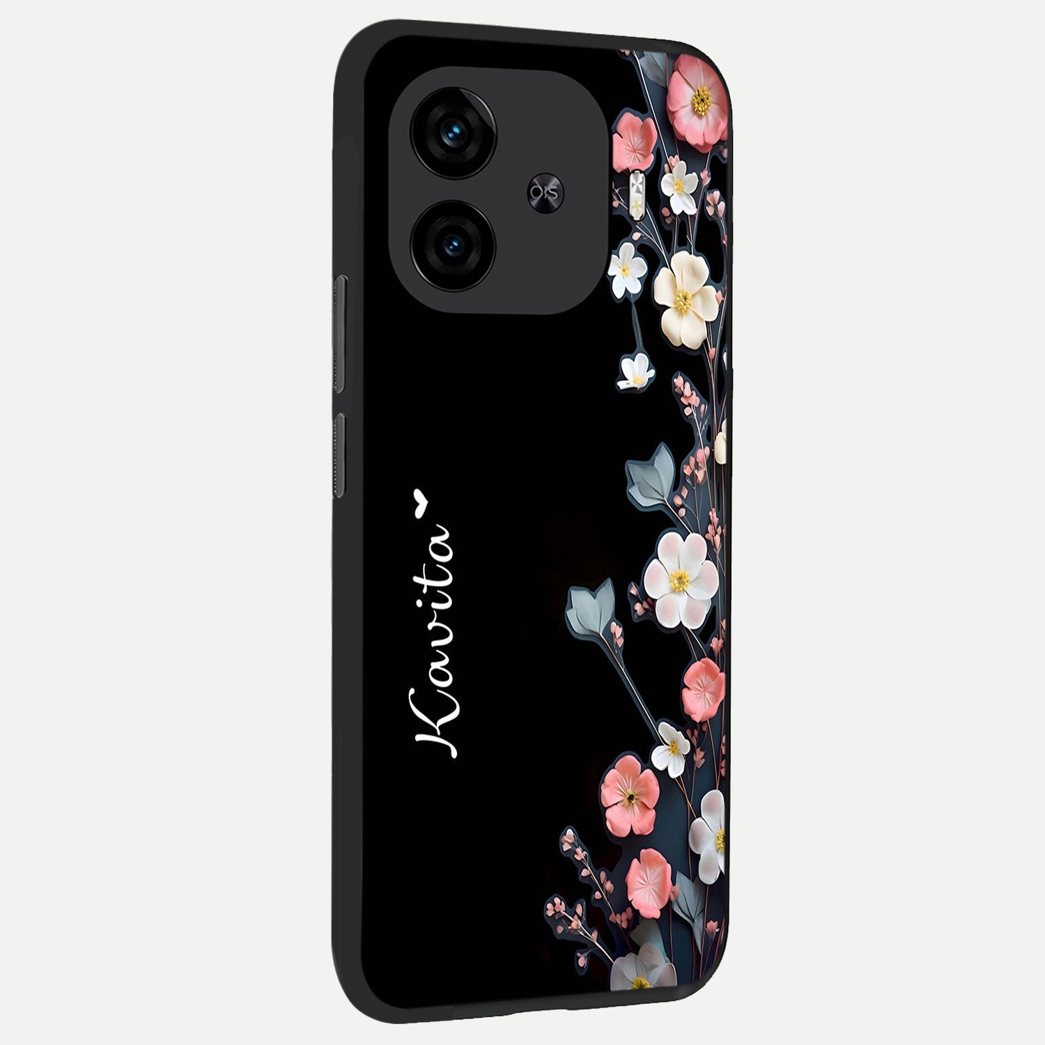 Black Elegance Floral Custom Name back cover for  iQOO Z9 Turbo slim fit glass case with vibrant aesthetic design