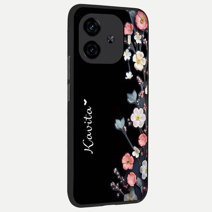  Black Elegance Floral Custom Name back cover for  iQOO Z9 Turbo slim fit glass case with vibrant aesthetic design