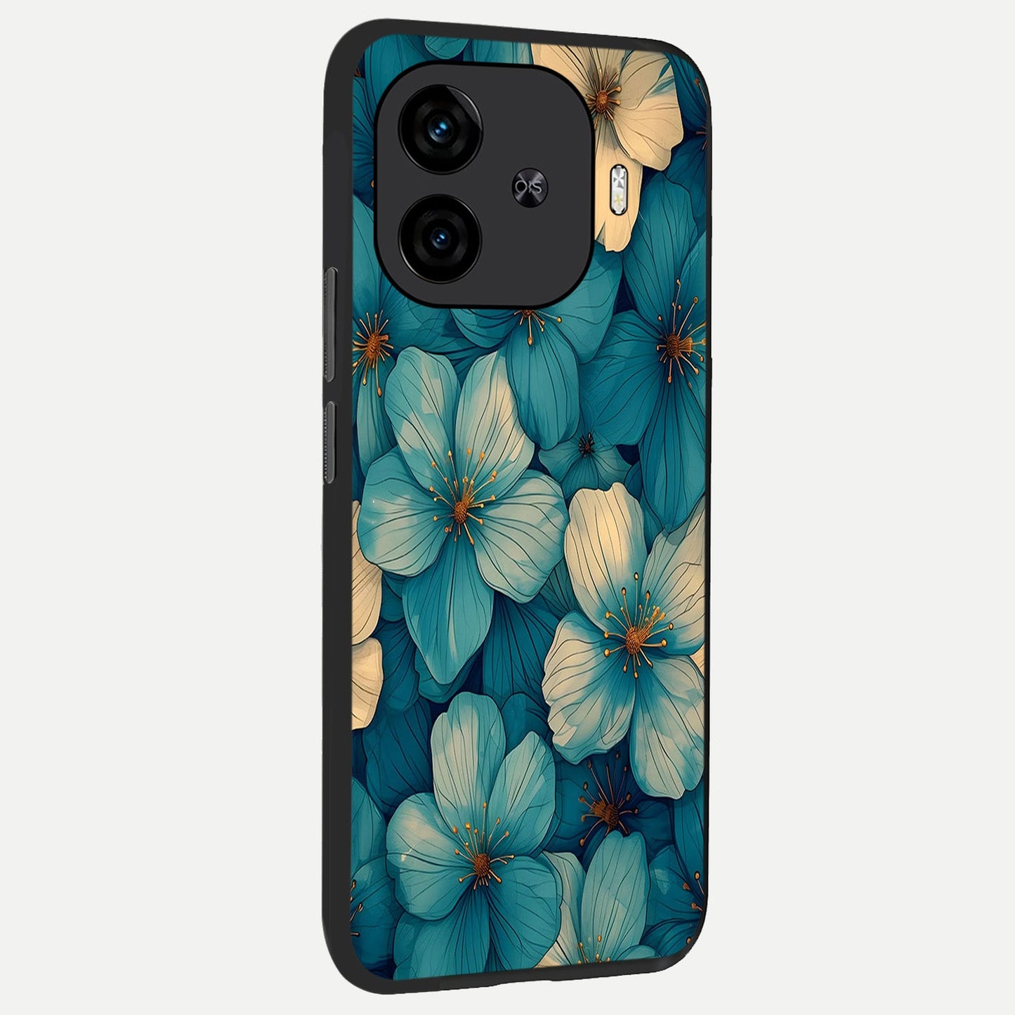  Blue Shade Floral back cover for  iQOO Z9 Turbo slim fit glass case with vibrant aesthetic design