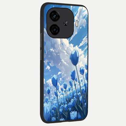  Blue Tulip Clouds back cover for  iQOO Z9 Turbo slim fit glass case with vibrant aesthetic design