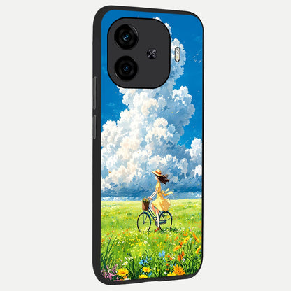  Breezy Meadow Ride back cover for  iQOO Z9 Turbo slim fit glass case with vibrant aesthetic design