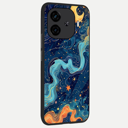  Celestial Dream Flow back cover for  iQOO Z9 Turbo slim fit glass case with vibrant aesthetic design