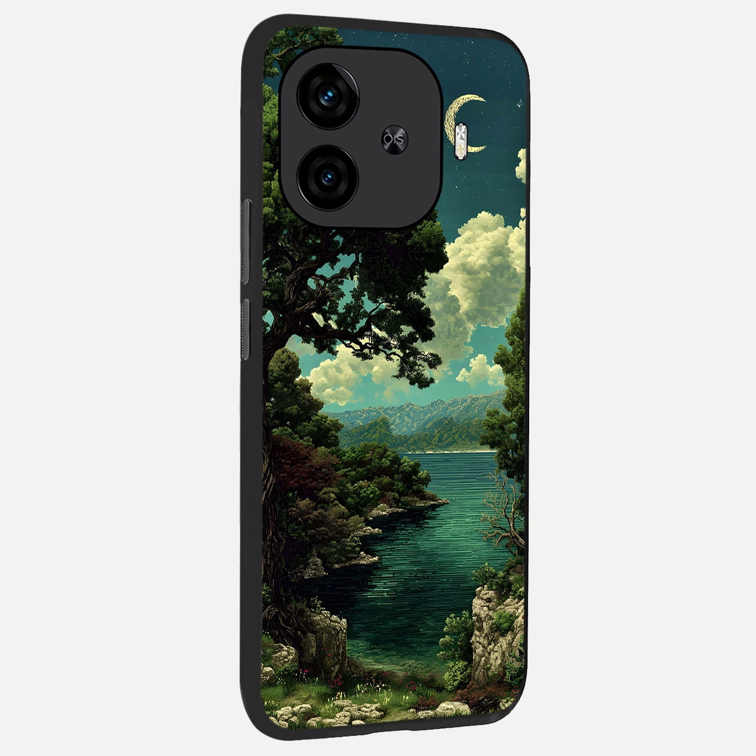  Celestial Lake Peace back cover for  iQOO Z9 Turbo slim fit glass case with vibrant aesthetic design
