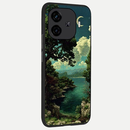  Celestial Lake Peace back cover for  iQOO Z9 Turbo slim fit glass case with vibrant aesthetic design