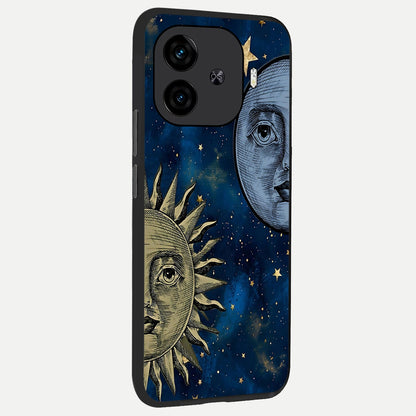  Celestial Moon With Sun back cover for  iQOO Z9 Turbo slim fit glass case with vibrant aesthetic design