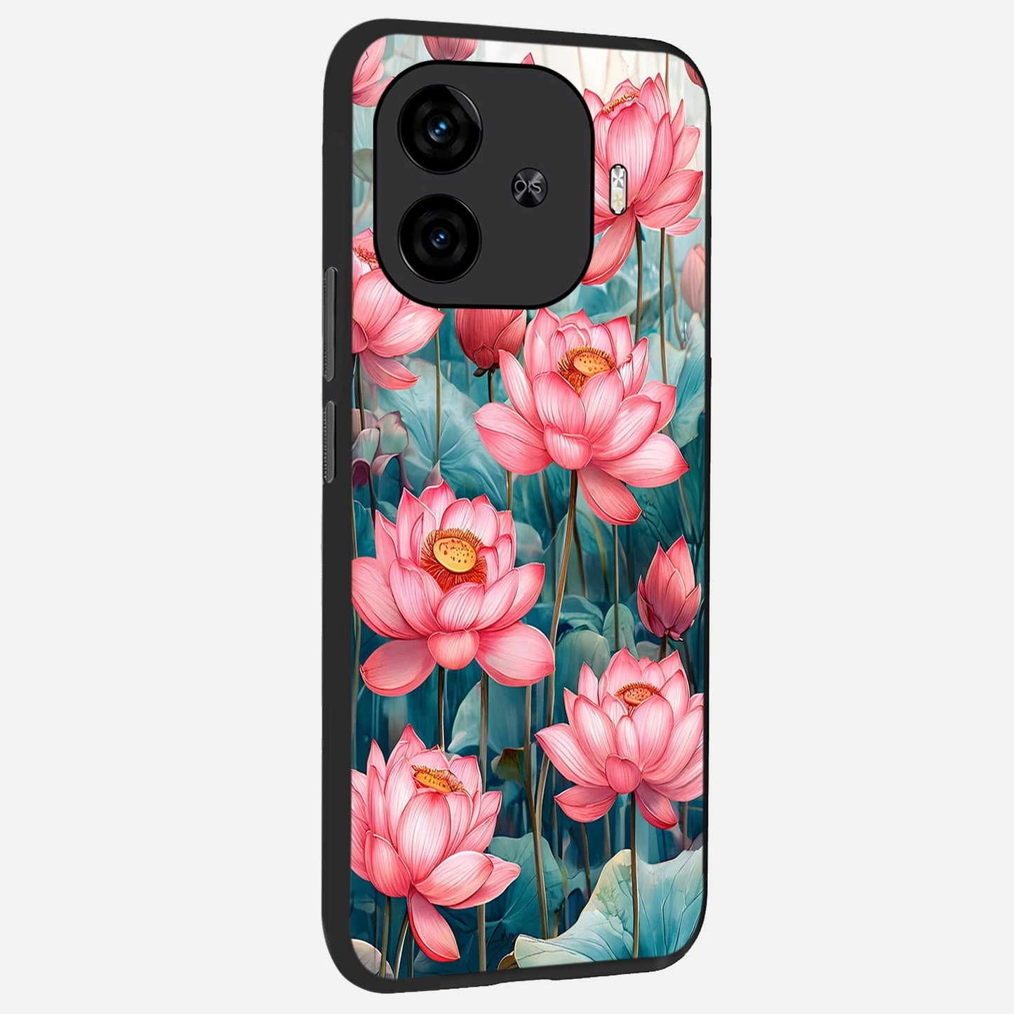  Celestial Pink Lotus back cover for  iQOO Z9 Turbo slim fit glass case with vibrant aesthetic design