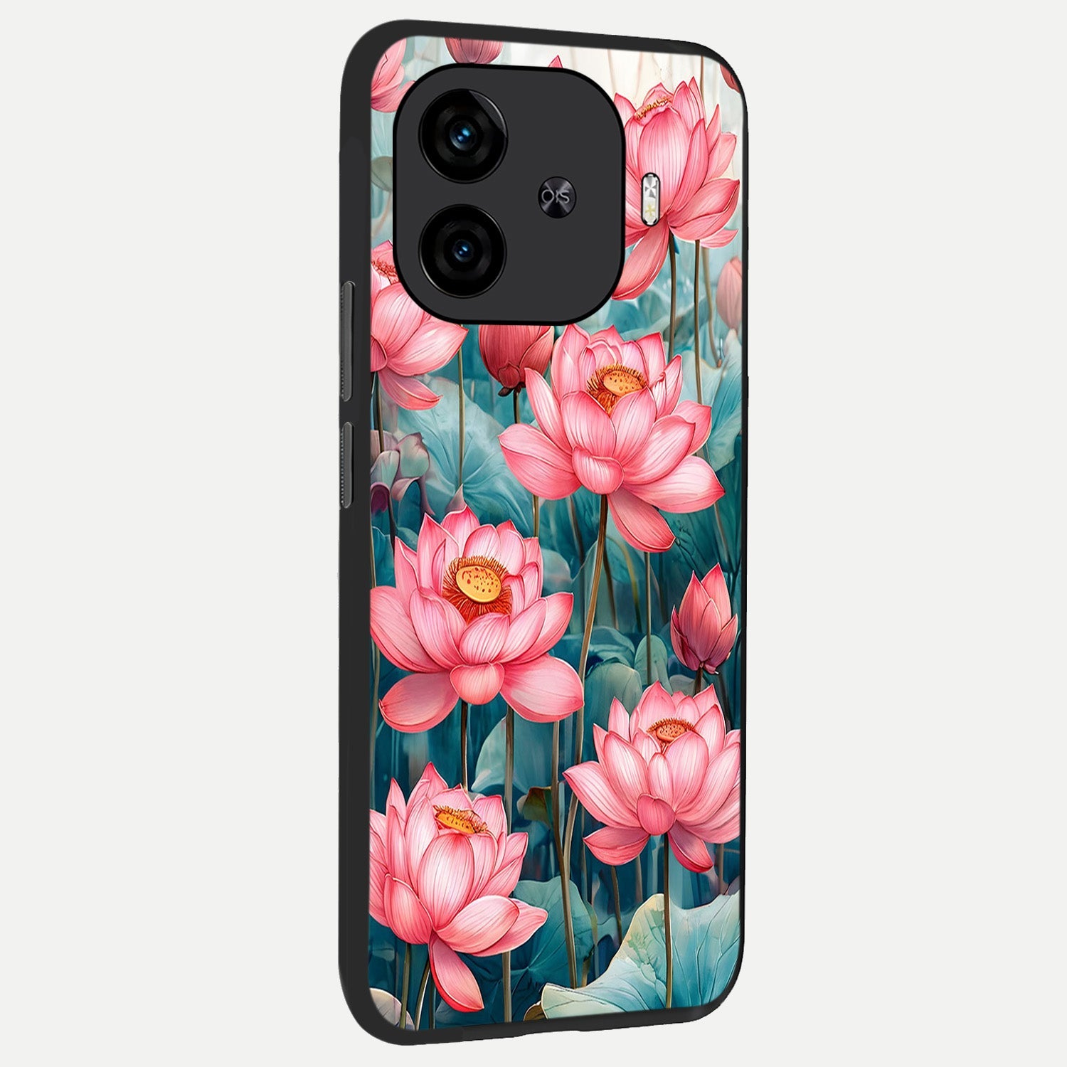  Celestial Pink Lotus back cover for  iQOO Z9 Turbo slim fit glass case with vibrant aesthetic design