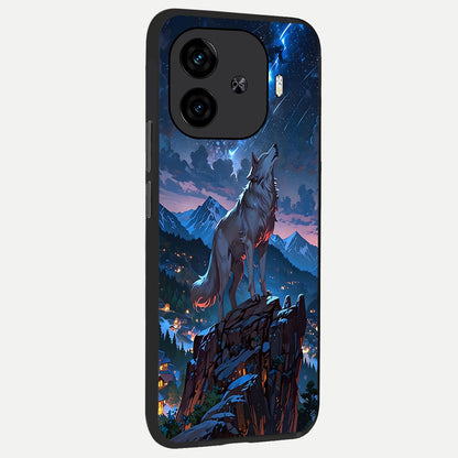  Celestial Wolf Howl back cover for  iQOO Z9 Turbo slim fit glass case with vibrant aesthetic design