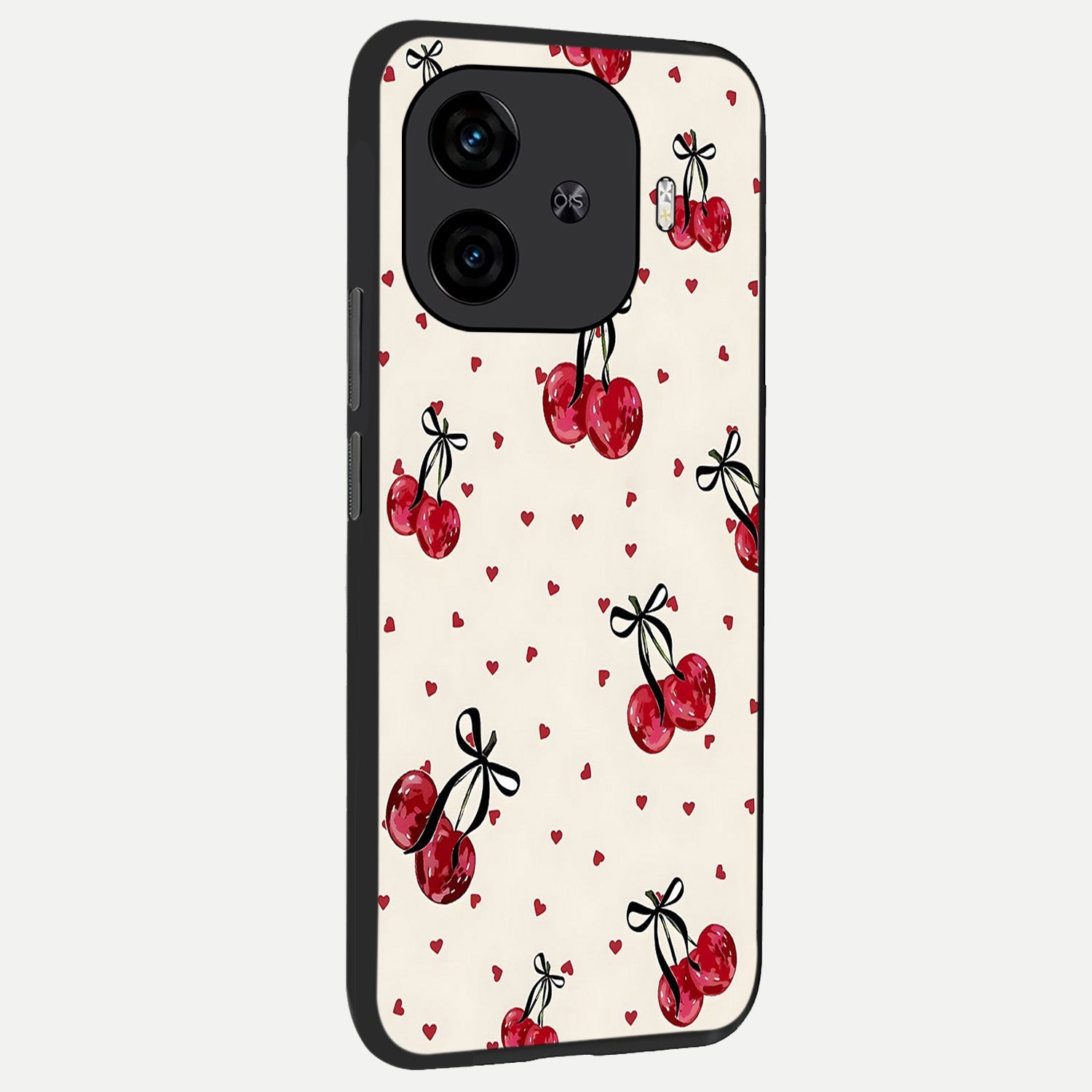  Cherry Heart Bow back cover for  iQOO Z9 Turbo slim fit glass case with vibrant aesthetic design