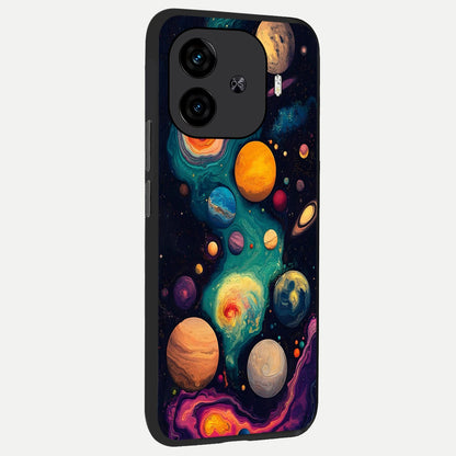  Cosmic Planet Journey back cover for  iQOO Z9 Turbo slim fit glass case with vibrant aesthetic design