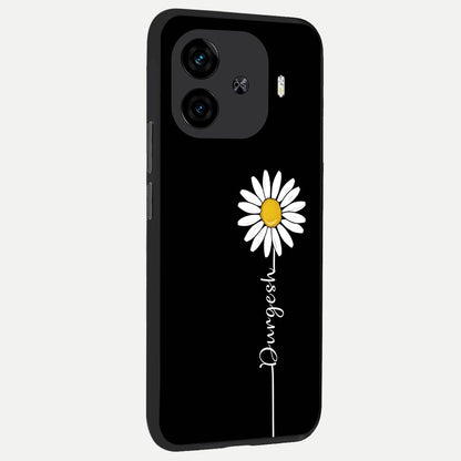  Custom Name White Flower back cover for  iQOO Z9 Turbo slim fit glass case with vibrant aesthetic design