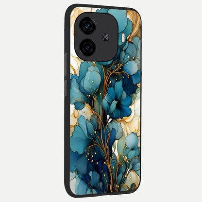  Golden Bloom Symphony back cover for  iQOO Z9 Turbo slim fit glass case with vibrant aesthetic design