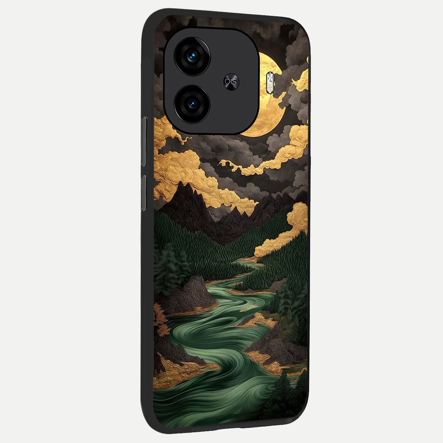  Golden River Moon back cover for  iQOO Z9 Turbo slim fit glass case with vibrant aesthetic design