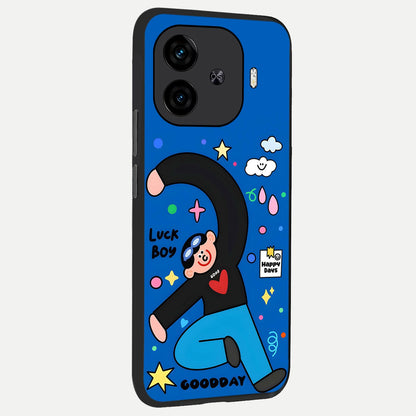  Happy Luck Vibe back cover for  iQOO Z9 Turbo slim fit glass case with vibrant aesthetic design