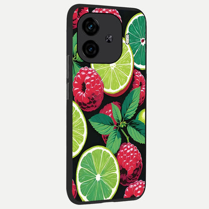  Lime and Raspberry Pattern back cover for  iQOO Z9 Turbo slim fit glass case with vibrant aesthetic design