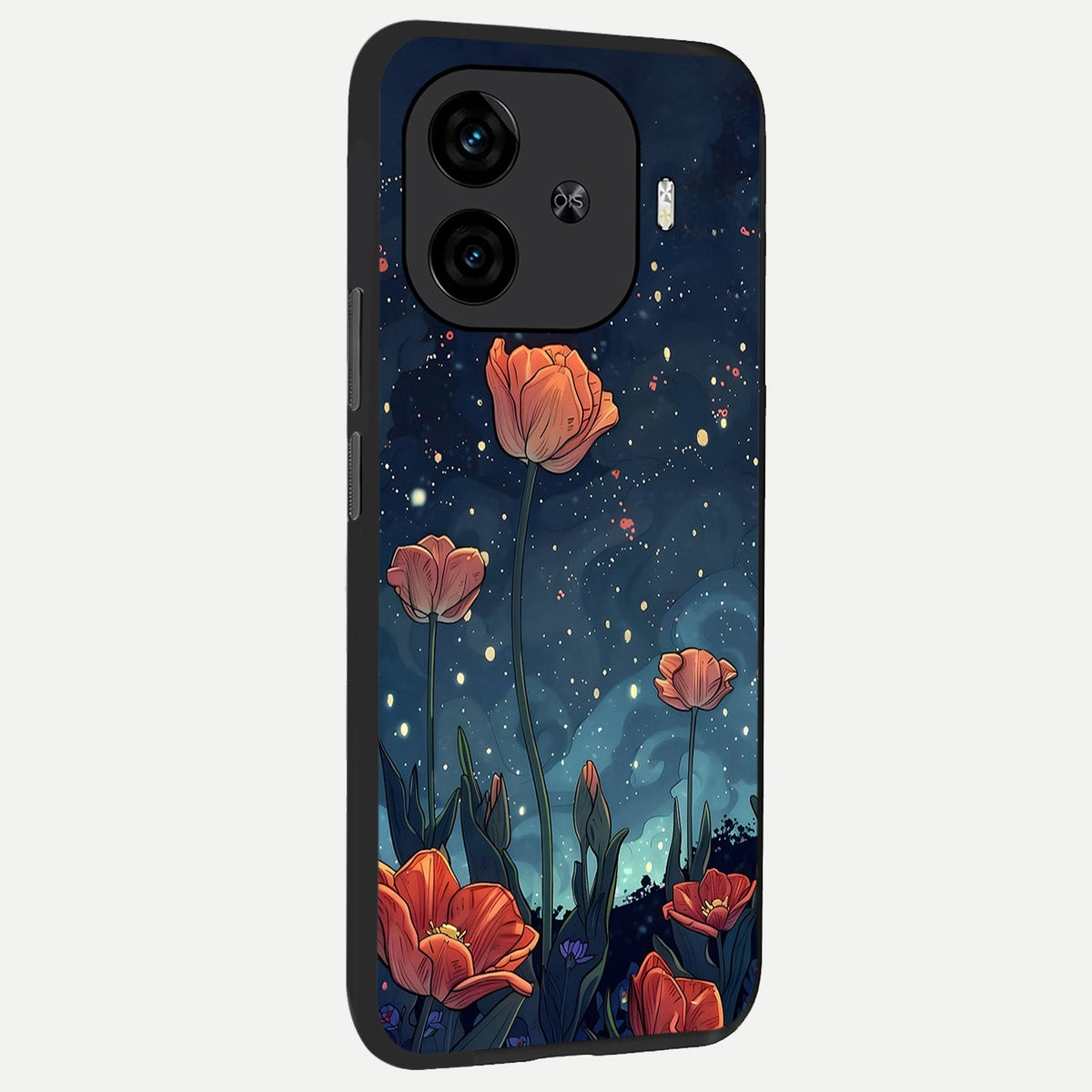  Midnight Tulip Glow back cover for  iQOO Z9 Turbo slim fit glass case with vibrant aesthetic design