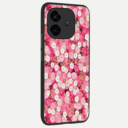  Pink Daisy Bliss back cover for  iQOO Z9 Turbo slim fit glass case with vibrant aesthetic design