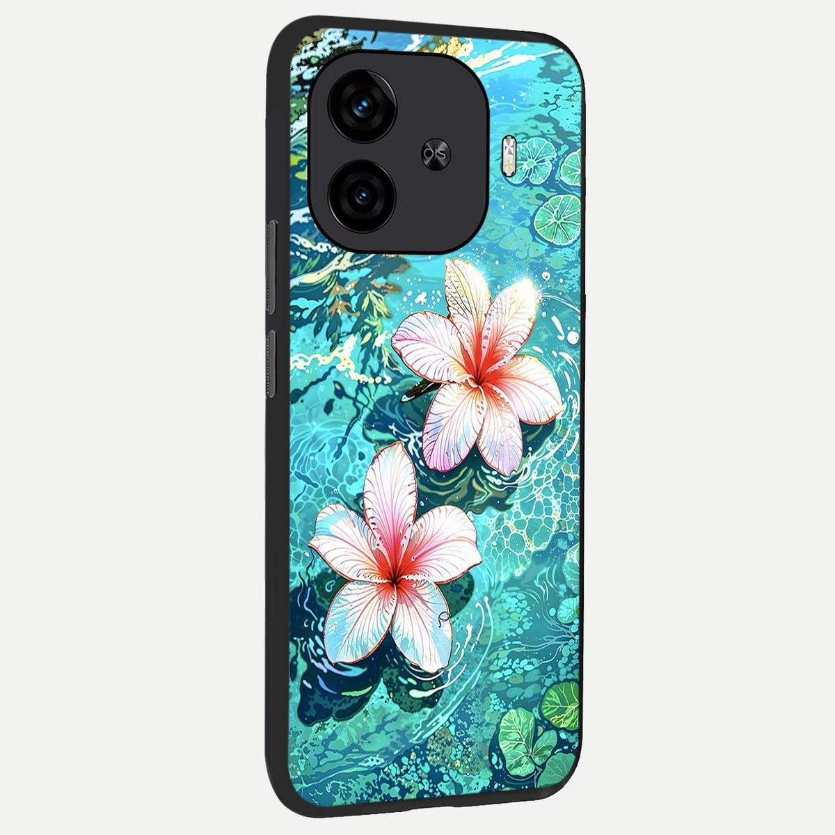  Pink Flowers in Water back cover for  iQOO Z9 Turbo slim fit glass case with vibrant aesthetic design