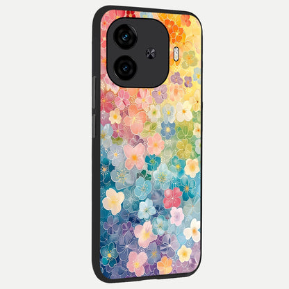  Rainbow Blossom Burst back cover for  iQOO Z9 Turbo slim fit glass case with vibrant aesthetic design