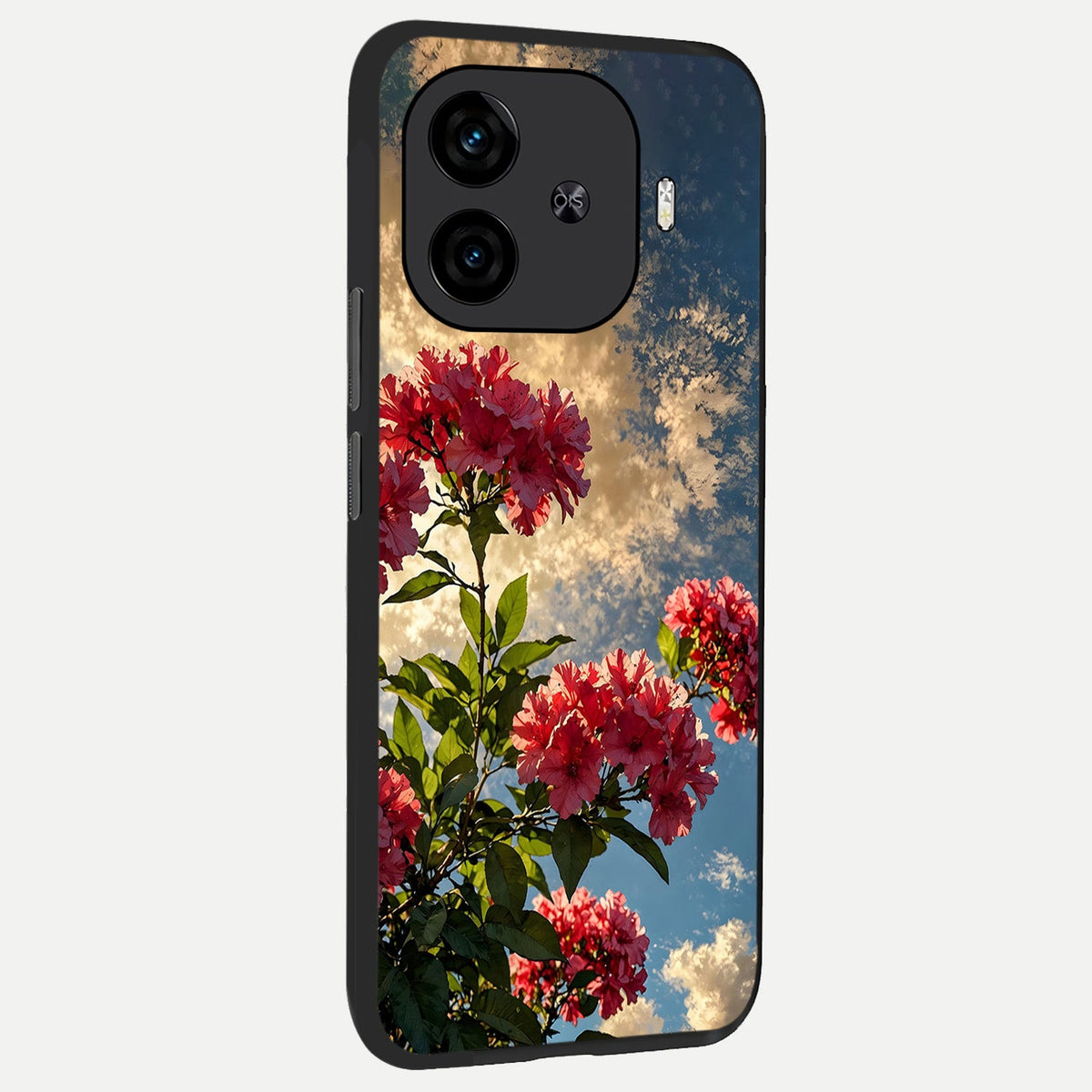  Red Bloom Skies back cover for  iQOO Z9 Turbo slim fit glass case with vibrant aesthetic design