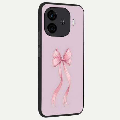  Soft Blush Bow back cover for  iQOO Z9 Turbo slim fit glass case with vibrant aesthetic design