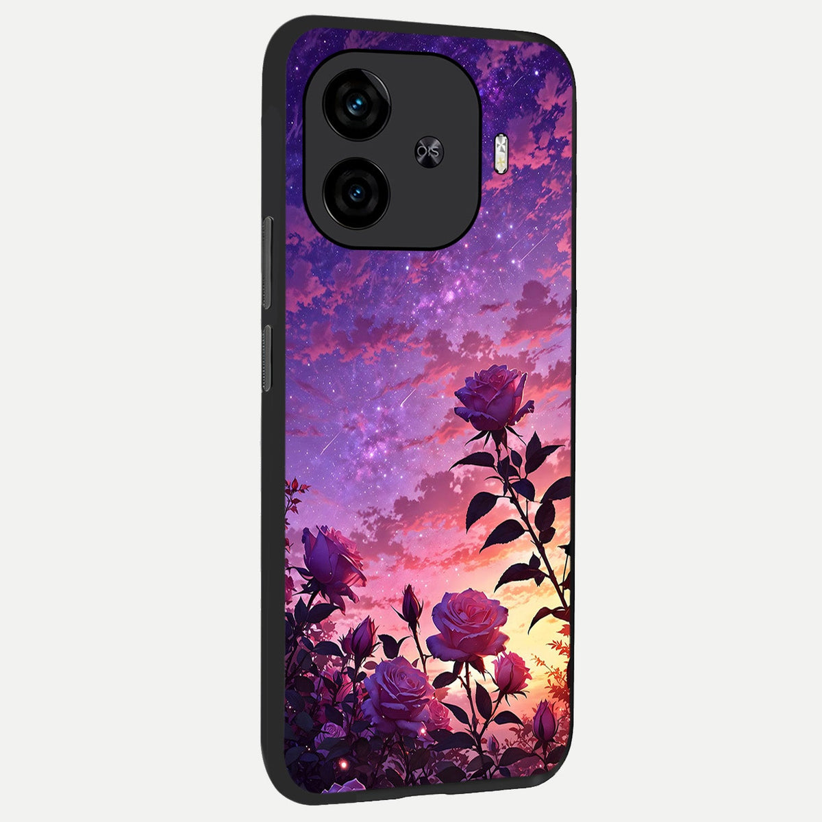  Starlit Rose Twilight back cover for  iQOO Z9 Turbo slim fit glass case with vibrant aesthetic design