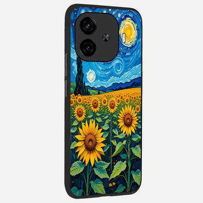  Starry Sunflower Dreams back cover for  iQOO Z9 Turbo slim fit glass case with vibrant aesthetic design