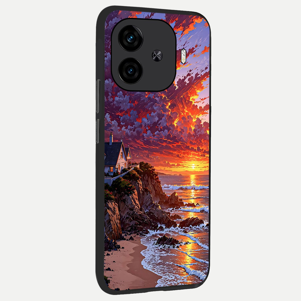 Sunset House By Sea back cover for  iQOO Z9 Turbo slim fit glass case with vibrant aesthetic design