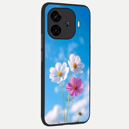  Tripple Flowers With Sky back cover for  iQOO Z9 Turbo slim fit glass case with vibrant aesthetic design