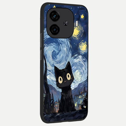  Van Gogh Cat back cover for  iQOO Z9 Turbo slim fit glass case with vibrant aesthetic design