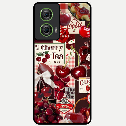  Aesthetic Cherry Tea Glass Case For Moto Edge 50 Fusion back cover – full design glossy printed glass finish