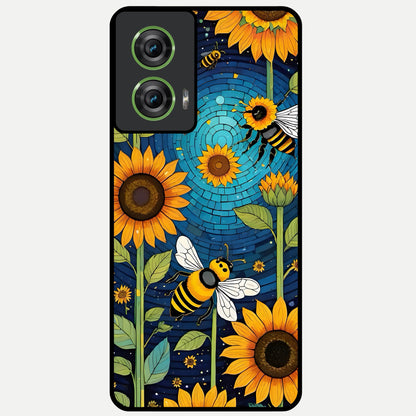  Bees And Sunflowers Glass Case For Moto Edge 50 Fusion back cover – full design glossy printed glass finish
