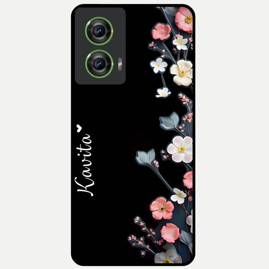  Black Elegance Floral Custom Name Glass Case For Moto Edge 50 Fusion back cover – full design glossy printed glass finish