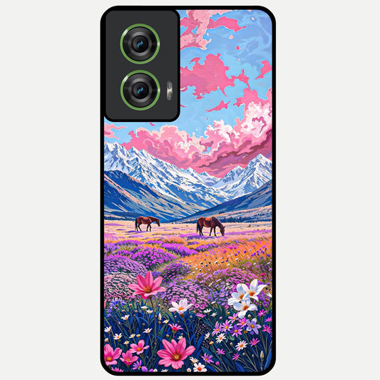  Blossom Valley Dream Glass Case For Moto Edge 50 Fusion back cover – full design glossy printed glass finish