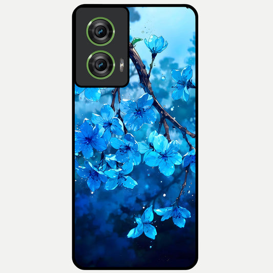  Blue Blossoms Branch Glass Case For Moto Edge 50 Fusion back cover – full design glossy printed glass finish